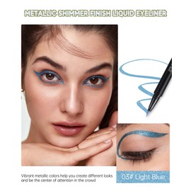 Metallic Glitter Liquid Eyeliner, Light Blue Diamond Shimmer Colored Eyeliner, Waterproof Long-Stay Eye Liner Pen, Ultra-Fine Tip Smooth Application, Smudge-Proof High Pigmented Delineador De Ojos-03
