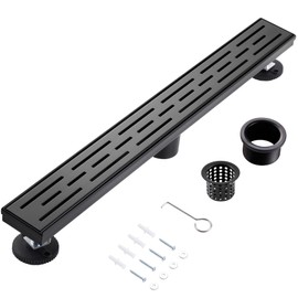 muschbath 32 Inch Linear Shower Drain, Matte Black Shower Drain,Removable Grate, 304 Stainless Steel, Easy to Install and Clean for Bathrooms (Drain Base Not Included), LSD-01A-32B