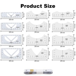 Aililong Sewing Ruler Set with 12 Pieces T-Shirt Alignment Tools, Stencil Ruler for Perfect T-Shirt Designs, PVC Material, Sewing Accessories (White and Transparent Colors)