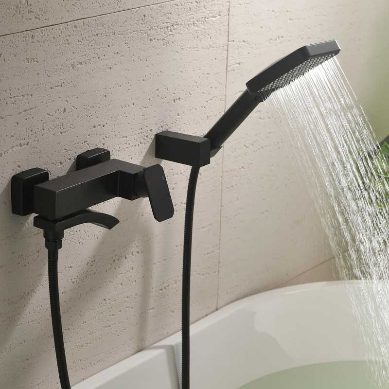 BEIYI Wall Mount Tub Faucet with 3 Functions Handheld Sprayer,