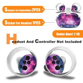 FOTTCZ Vinyl Decal Skin for Oculu Quest 2 VR Headset and Controllers, Sticker Decorate Virtual Reality Devices Protective Accessories - Light Purple Nebula