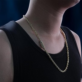 PY BLING 5mm Gold Rope Chain Necklace with Artificial Simulated Diamond Clasp 14k Gold Plated Stainless Steel Twist Chain Necklace Bracelet for Men Women 22inch