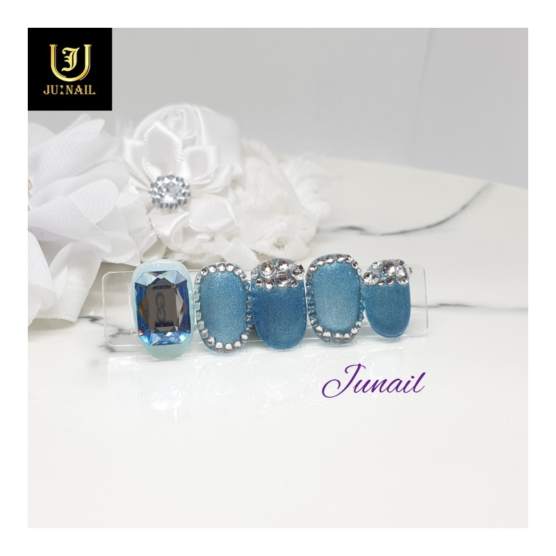 Blue Topaz Handmade Nail Tips - Long Round Square /