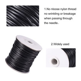 PandaHall 50 Yards/Roll 3mm Korean Waxed Polyester Cord Environmental Waxed Thread Cord String for DIY Jewelry Making (Black)