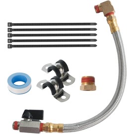 Extended Tank Drain Valve Assembly Kit for Air Compressor,SUNROAD Including 10 Inches Air Compressor Tank Drain Hose 1/4 inch NPT, 1/4" to 3/8" Brass Adapter & Routing Clamp