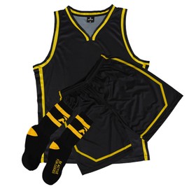 RASUB Adult Basketball Jersey 3 Piece Kit Sleeveless Mens Fan Jersey Athletic Mesh Top Sports Outfit (Black 2XL)