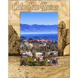 Saddle Mountain Souvenir Cabo San Lucas Montage Laser Engraved Wood Picture Frame Portrait (4 x 6)