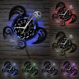 Timeglow Sea Turtle Wall Clock Glow in the Dark, 12 Inch 7 Kinds of LED Color Vinyl Record Wall Clock Silent Non Ticking, Vintage Decorative Turtle Night Light Wall Watch Clock for Living Room Bedroom