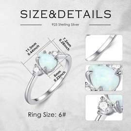 MOTIEL Pear Shape Opal Ring for Women,1 Carat 925 Sterling Silver Opal Gemstone Promise Engagement Ring with Cubic Zirconia,Ring Sizes 4-12, Opal