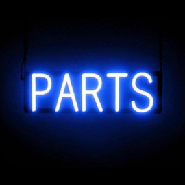 SpellBrite PARTS Sign | Auto-Related Sign with Neon Look, Blue LED Light Source | 20.7" x 6.3"