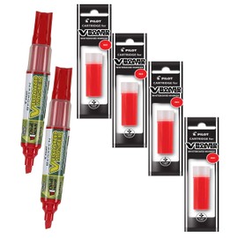 Refillable Dry Erase Markers, Pilot V Board Master, 2 Red Ink Chisel Tip Low Odor Markers with 4 Refills, P1a439166p