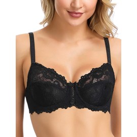 Wingslove Women's Floral Lace Bra, Underwired Bra, Unpadded, Soft Cup, Full Cup -