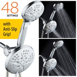 HOTEL SPA - Shower Heads with Handheld Spray - High Pressure Shower Head - 6 Inch Showerhead, 4.3 Inch Handheld Shower Head - Combo, 48-Setting Shower Heads, 5 Foot Shower Hose, Showerspa (Chrome)