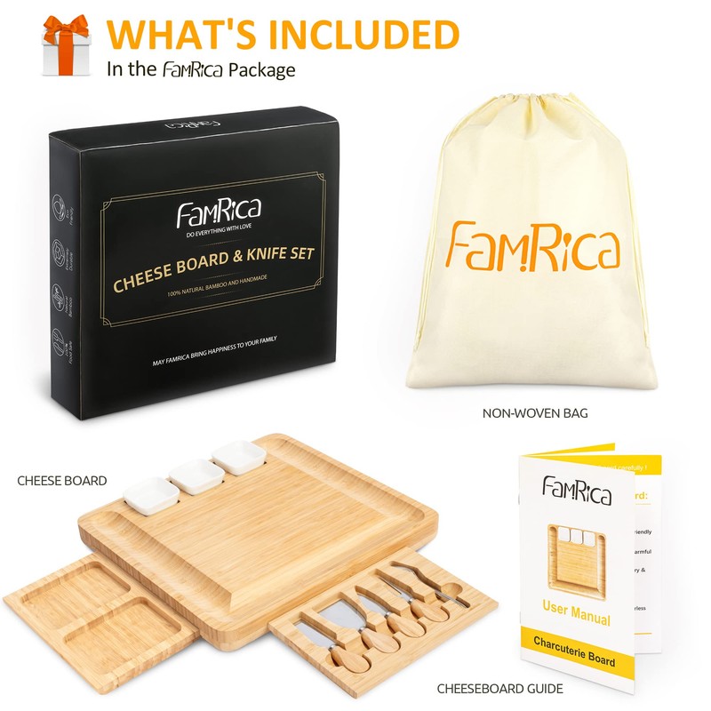 Charcuterie Board Set - FamRica Cheese Board with 2 Drawers,