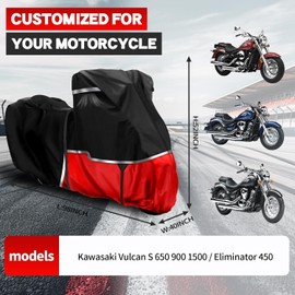 Motorcycle Cover for Kawasaki Vulcan S, 900, Eliminator 450 Without Trunk | Heavy Duty Waterproof Motorcycle Cover for All-Weather Outdoor Storage, 420D Oxford Fabric Rain Snow UV Dust Protection