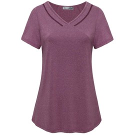 MISS FORTUNE Women Short Sleeve Hiking Shirts, Yoga Pilates Workout Outdoor Athletic Lightweight Plus Size Clothes Red XL