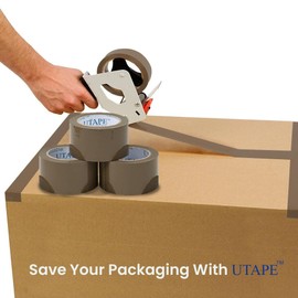 UTAPE Brown Packing Tape, 3 inches x 77 Yards Tan Packing Tape for Shipping, Moving Boxes and Moving Supplies, Shipping Tape 4 Rolls Total 308 Yards Long, Moving Tape for Boxes