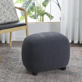 KINWELL Round Boucle Upholstered Ottoman Chair, Footstool with Soft Padded Seat, Fully Assembled Modern Sofa Couch Footrest, Extra Seating for Bedroom Entryway, Dark Gray(18.5" D x 23" W x 16.5" H)