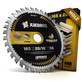 AMBOSS WERKZEUGE HM Circular Saw Blade, 165 x 20/16, Z36, Interchangeable Teeth for Wood, Fine Cut, 165 mm, Reducing Ring 16/20 mm, for Metabo KS1157S, Magnum TK1256, KS1155S, Magnum TK1256