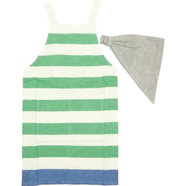 Kids Apron L Wind Border Green GR with Triangle Cloth Cooking Practice Parent and Child Matching Friends Hill Size: 51.2 - 55.1 inches (130 - 140 cm)