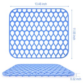 LucyPhy Silicone Sink Mat for Kitchen Sink Good Grips Non-slip Sink Protector Sink Mat Grid for Bottom of Farmhouse Sink(No Hole,Blue,2PCS)