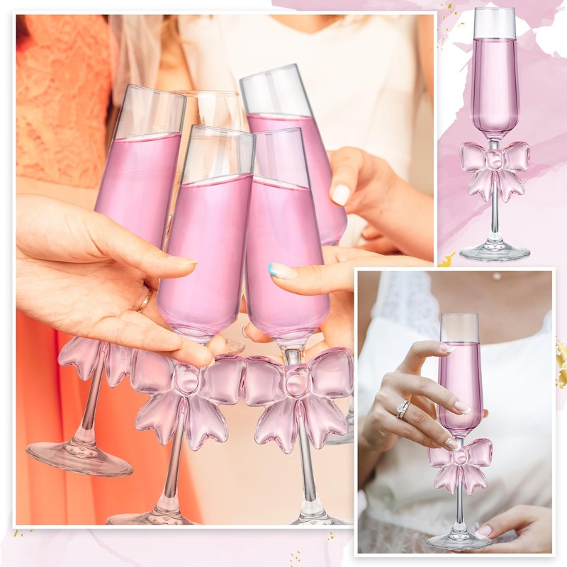 Reallnaive 2 Pcs Cute Pink Bow Glass Cups 8oz Coquette