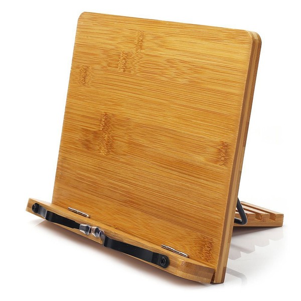 wishacc Bamboo Book Stand, Adjustable Book Holder Tray and Page
