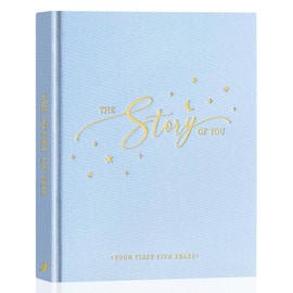Lanpn Baby Memory Book - Linen Baby Book Memories Keepsake - The Story of You - Newborn Baby First 5 Year Journal Scrapbook Photo Book Milestone Album for Boy Girl New Parents (Blue, 154 Pages)