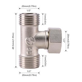 XNTONG 3-Way Brass Shower Diverter Valve, 1/2" Male x Female x Male Tee, Brass Chrome 1/2" Tee for Shower Arm Splitter for Handheld Showerhead, Angle Valve, Bidet Attachment