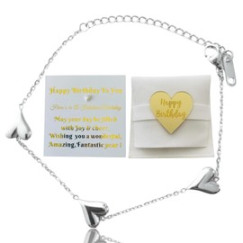 Junells womens Birthday Gift, birthday present for girls sister mum best friend aunty, birthday gift ideas female, elegant silver heart delicate bracelet for lady, bracelet gift ideas for her