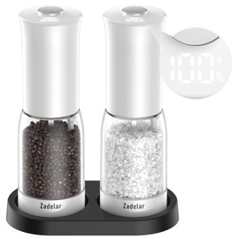 Electric Salt and Pepper Grinder Set with LED Power Display,Larger Capacity Salt and Pepper Shakers Set Rechargeable Electric with Flexible Coarsenes,LED Light,One Hand Operation for Kitchen(White)