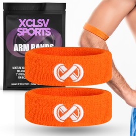 XCLSV SPORTS Football Arm Bands - Sweat-Wicking Cotton Bicep Bands - Bicep, Calf & Forearm Band - Double Stitched & Machine Washable Arm Sweat Bands Sports - 1 Pair (Orange)