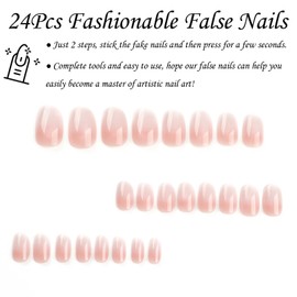 DMQ Press On Nails, 24Pcs Nude Pink Gradient Fake Nails - Almond False Nails with Glue - Elegant Gradient French Nail Tips, Full Cover Stick on Nails for Women Girls Nails Art(Milky)