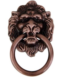 POFET 10pcs Vintage Retro Style Door Knob Handle Cabinet Cupboard Drawer Metal Pull Ring Antique Lions Head Red Bronze