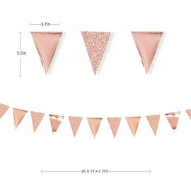 30 Feet Double Sided Glitter Paper Triangle Flag Bunting Pennant Banner for Birthday Holiday Wedding Anniversary Bridal Shower Hen Party Theme Party Supplies Decorations（Glitter+Metallic Rose Gold)