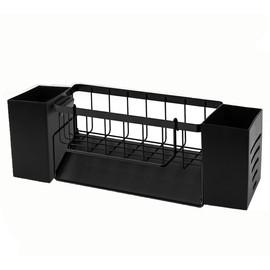 ACTIUSIS Sink Utensils Storage Sink Organiser Kitchen Organiser Sink Organiser Black with 2 Sticks Holder Kitchen Organiser Stainless Steel