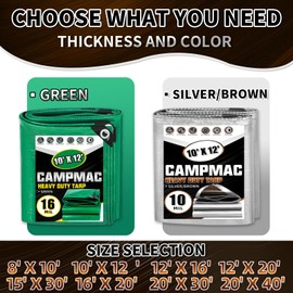 CAMPMAC Heavy Duty Tarp 20 X 30 Ft, 10 Mil Large Waterproof Tarps, High Durability, UV Resistant, Tear Resistant with Grommets Every 20 Inches for Outdoor (Silver/Brown - Reversible)