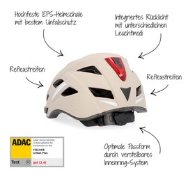 Fischer Urban Plus Dallas Adult Bicycle Helmet, Beige. City Helmet, L/XL, 58–61 cm