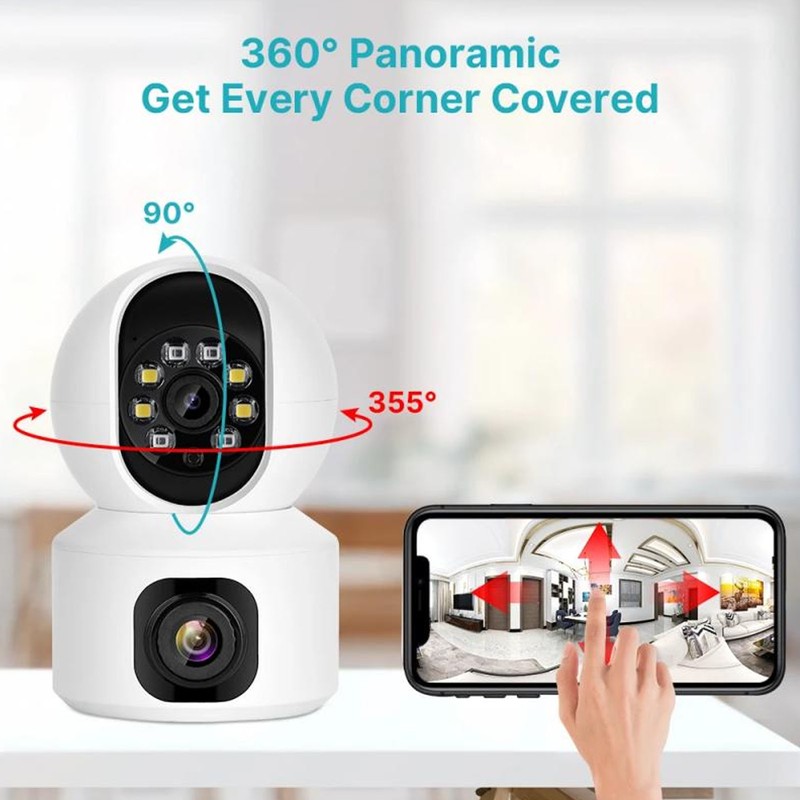 Home Security Camera Dual 2MP Lens Two Way Intercom WiFi