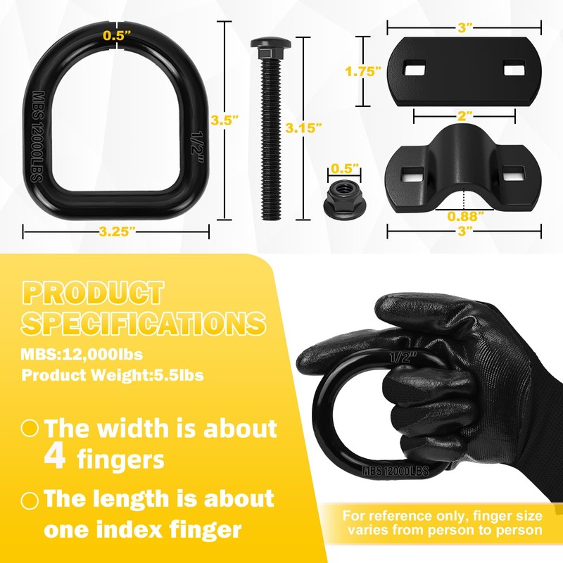 4-Pack 1/2-Inch Heavy Duty Bolt-On Forged D-Ring Shackles - 12,000Lbs
