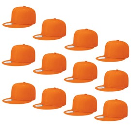 Falari Wholesale 12 Pack Snapback Hat Cap Hip Hop Style Flat Bill Blank Solid Color Adjustable Size G212-14-Orange
