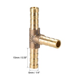TOP-VIGOR 2Pcs 6mm Brass Barb Splicer Fitting, 3 Ways T-Shaped Fuel Hose Barbed Connector, Garden Tube Barbed Splitter Fitting for Water Fuel Gas Air Oil