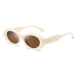 Highyou Oval Sunglasses Womens Men Fashion Trendy Sun glasses Retro Shades Star style, Off White/Brown, 51