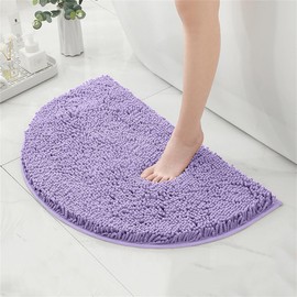 YYINYXY Alfombra de baño de chenilla de medio círculo, absorbente, de forro polar de microfibra ultra suave, para tina, inodoro, alfombra de baño esponjosa, lavable a máquina (morado, 32 x 20