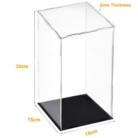 TOCHUN Acrylic Clear Display Case with Black Base,15 x 15 x 30 cm Assemble Countertop Box Cube Organizer Stand, Dustproof Protection Showcase for Action Figures Toys Collectibles Home Storage