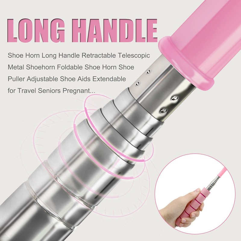 Ralleyfun Shoe Horn Long Handle Retractable Telescopic Metal Shoehorn Foldable