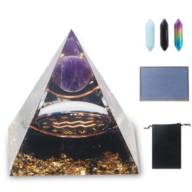 LANZLC Orgonite Pyramid, Reiki Crystal Pyramid with Crystals, 12 Constellation Gemstones, Esoteric Zodiac Sign Gifts with Black Velvet Bag for Chakra Healing, Meditation, Yoga (Aquarius)