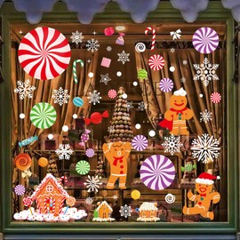 Christmas Window Clings,137 Pcs Christmas Gingerbread Man Window Stickers,Double-Sided Xmas Peppermint Candy Decorations for Glass Window Christmas Holiday Home Office School Decorations