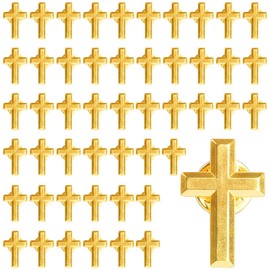 Small Cross Lapel Pins, Golden Alloy Religious Christian Chaplain Cross Pin for Funeral Church Prayer, Metal Lapel Pins Bulk (Style 1)