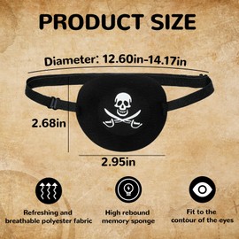 Pirate Eye Patch for Adults & Kids, Adjustable Buckle Reusable Monocular Eye Mask, Black Eyepatch for Men & Women, Halloween Costume Accessories for Pirate Costume Mens Womens